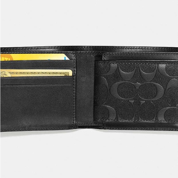 NWT/NIP! 3 Coach In 1 Wallet In Black Signature Debossed Leather - Picture 3 of 4